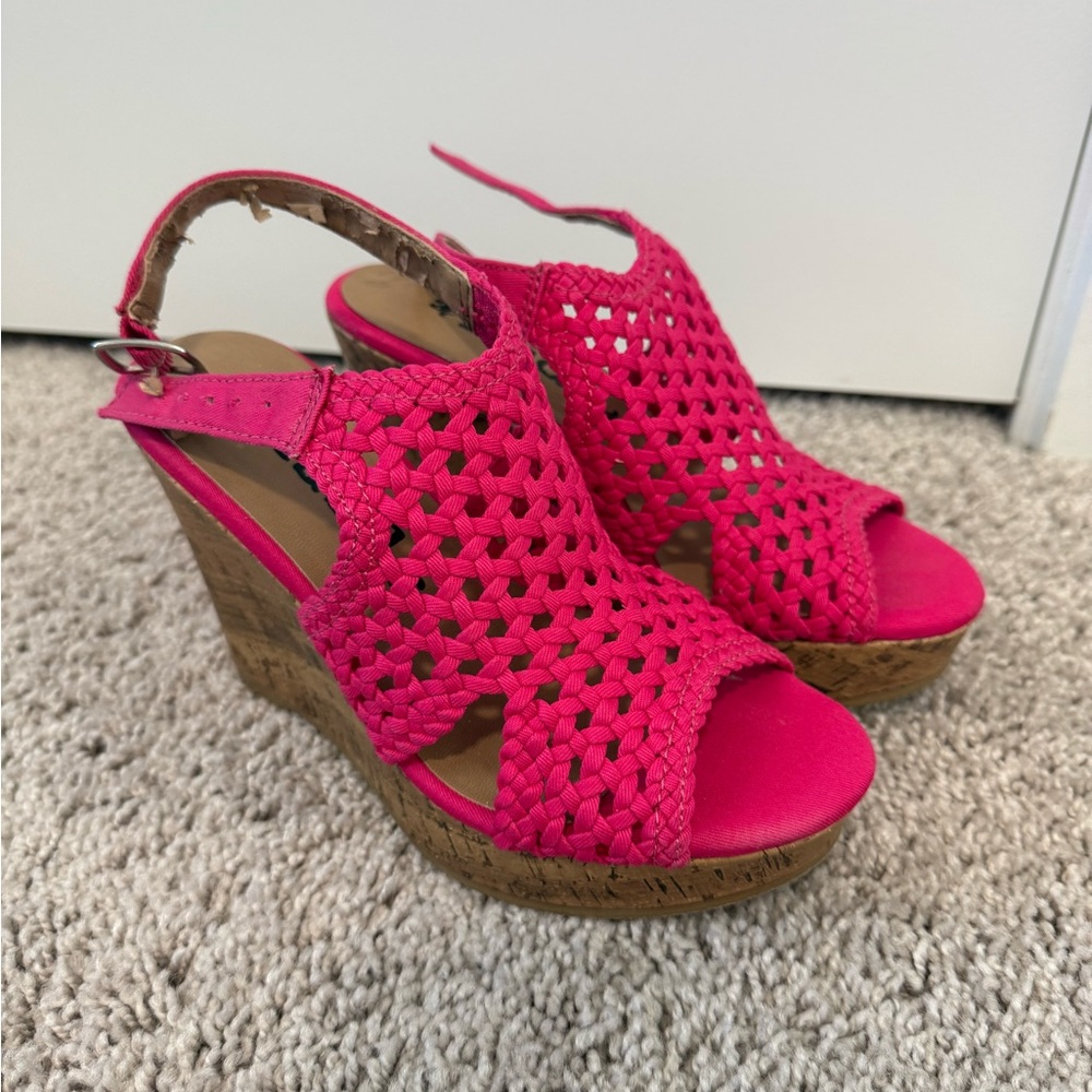 Women’s Bright Pink Woven Wedge Sandals